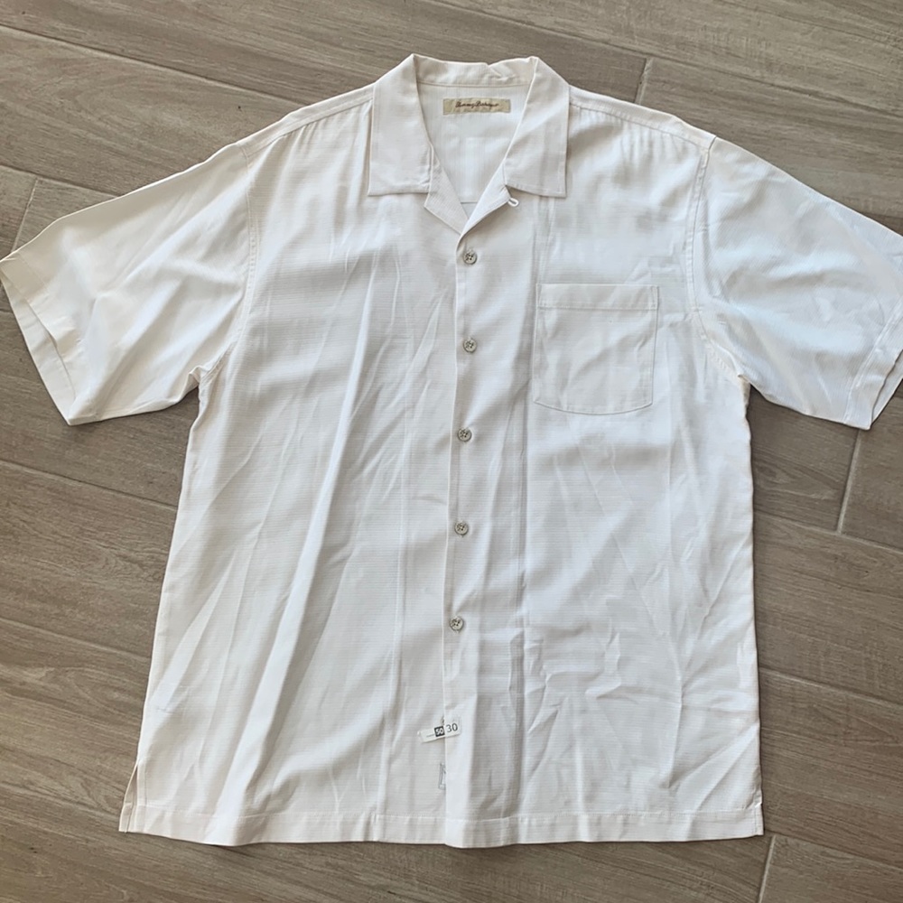 Tommy Bahama men’s large silk cream button up shirt